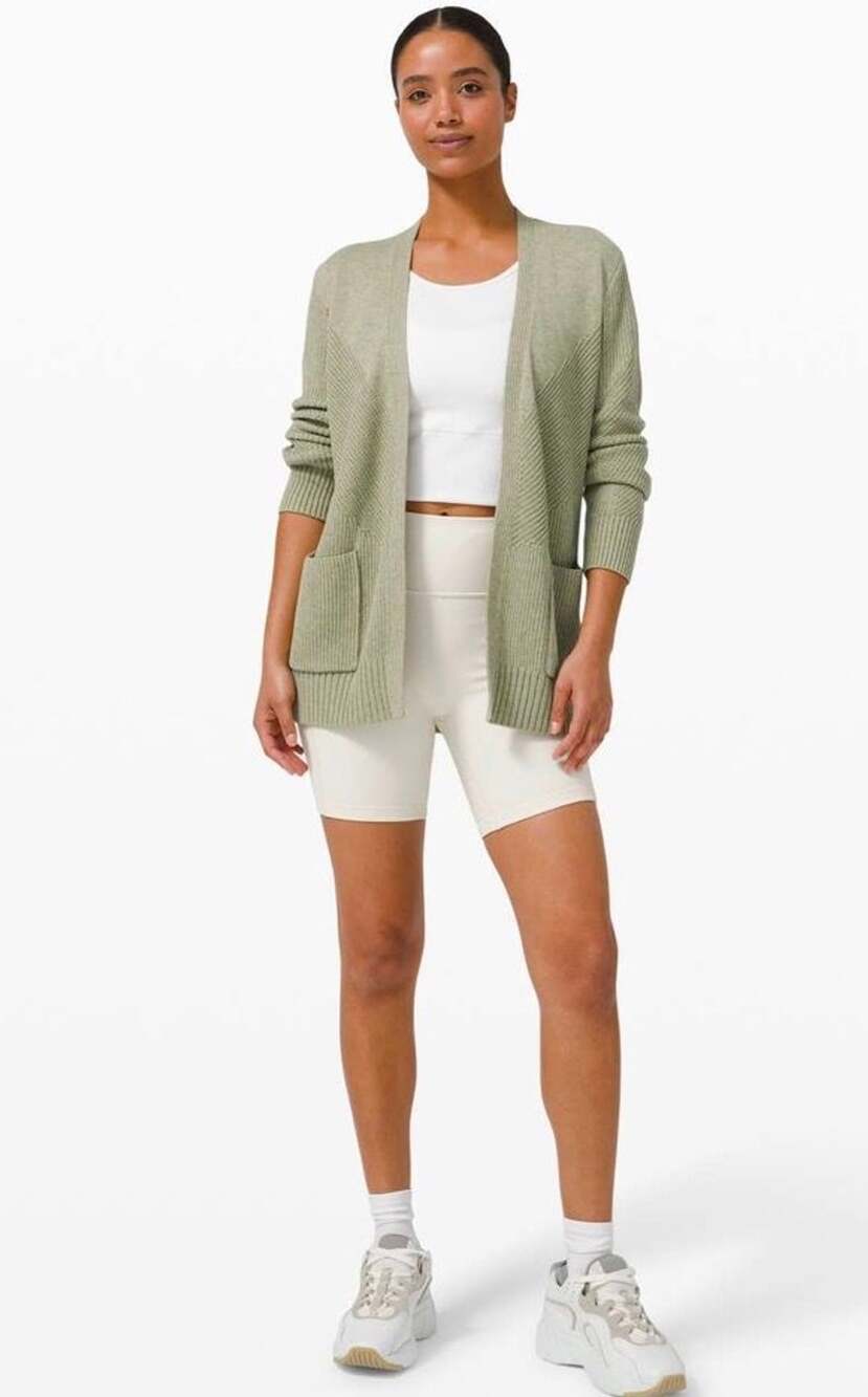 171 Lululemon Cotton Wool Knit Textured Wrap Cardigan in Heathered Rosemary Gree